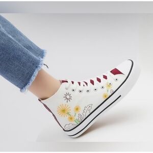 High top canvas embroidered sneakers flower sneakers